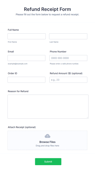 Refund Receipt Form Template