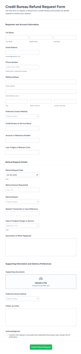 Refund Request Form For Credit Bureau Disputes