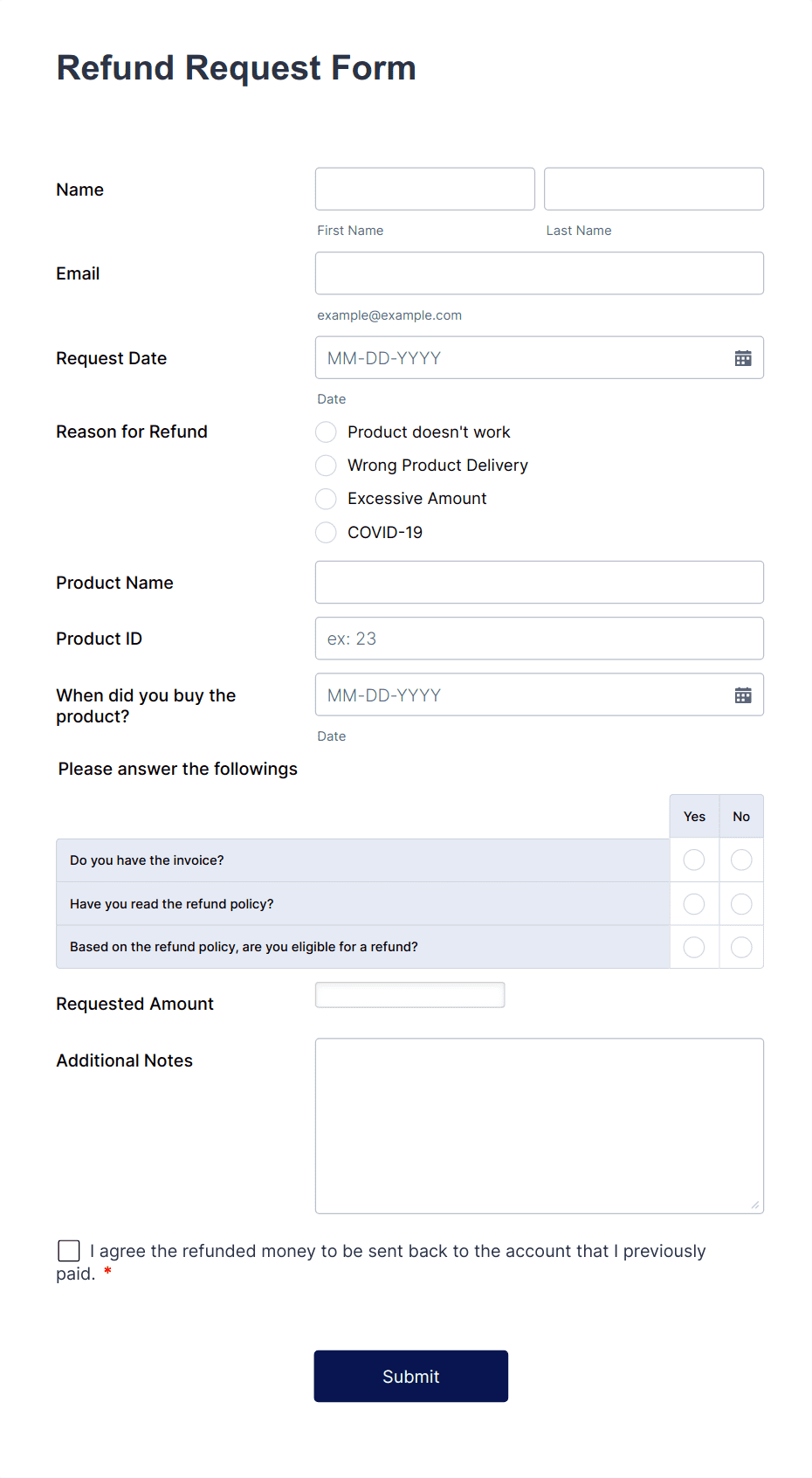 Refund Request Form Template | Jotform