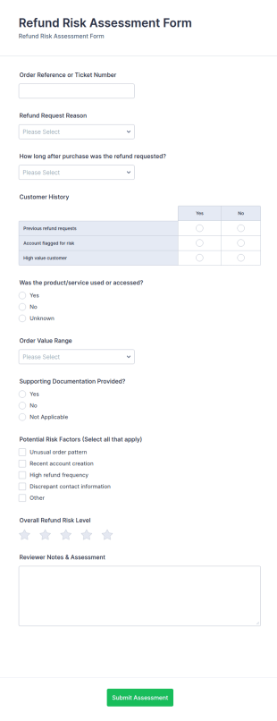 Refund Risk Assessment Form Template