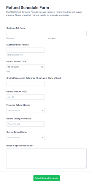 Refund Schedule Form Template