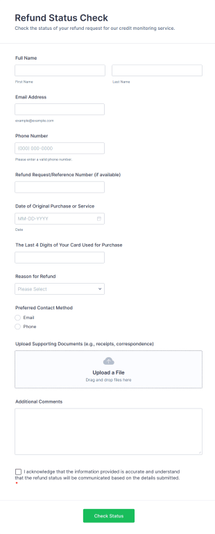 Refund Status Check Form Template