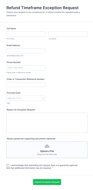Refund Timeframe Exception Request Form Template