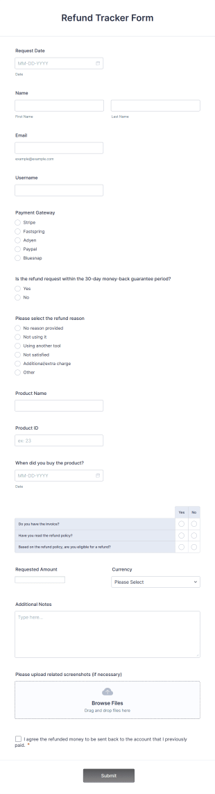 Refund Tracker Form Template