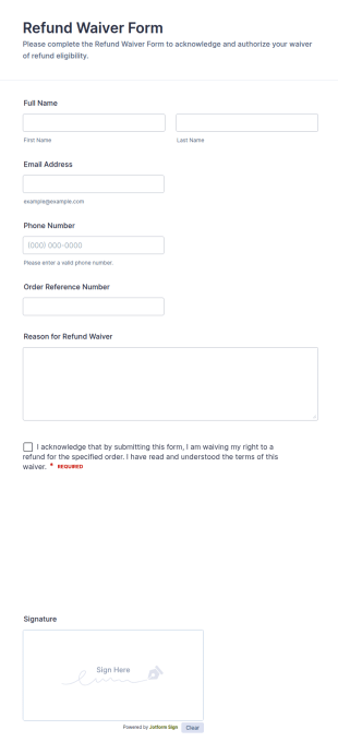 Refund Waiver Form Template