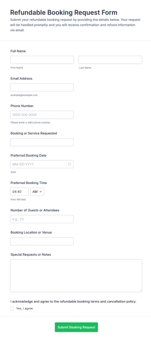 Refundable Booking Request Form Template