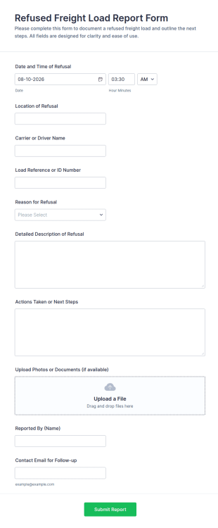 Refused Freight Load Report Form Template