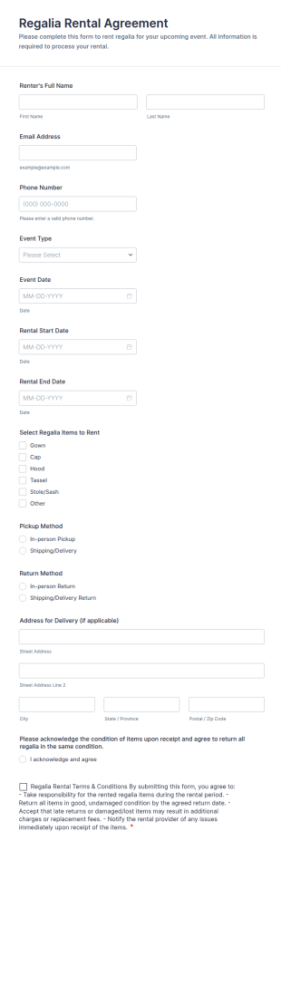 Regalia Rental Agreement Form Template