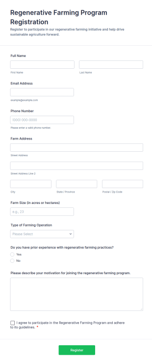 Regenerative Farming Program Registration Form Template