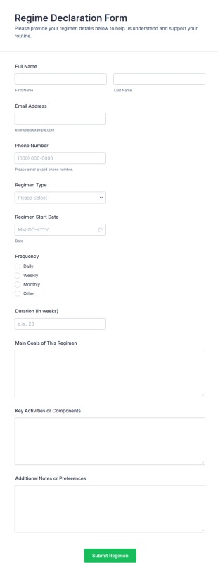 Regime Declaration Form Template