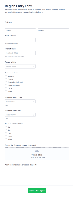 Region Entry Form Template