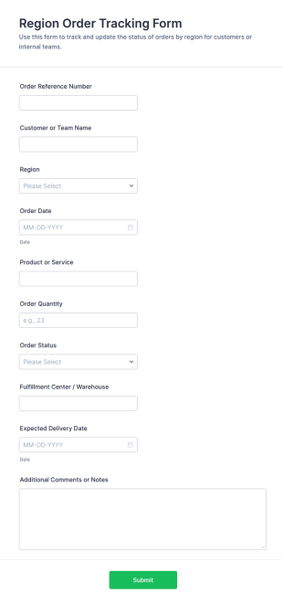 Region Order Tracking Form Template