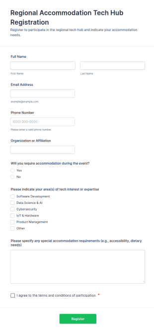 Regional Accommodation Tech Hub Registration Form Template