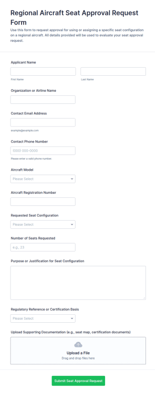 Regional Aircraft Seat Approval Request Form Template