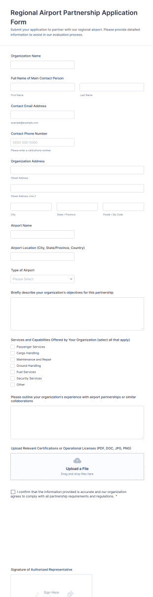 Regional Airport Partnership Application Form Template