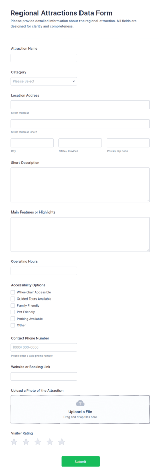 Regional Attractions Data Form Template