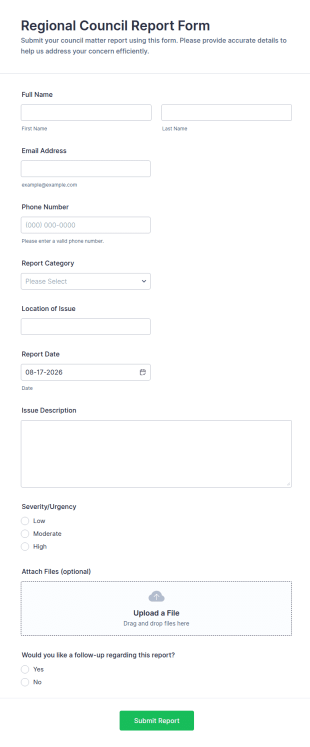 Regional Council Report Form Template