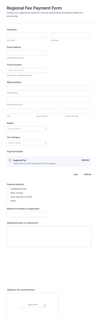 Regional Fee Payment Form Template