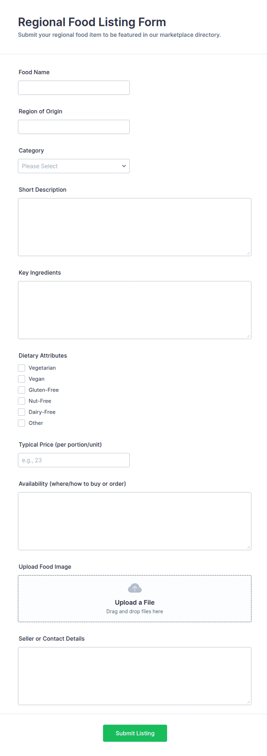Regional Food Listing Form Template | Jotform