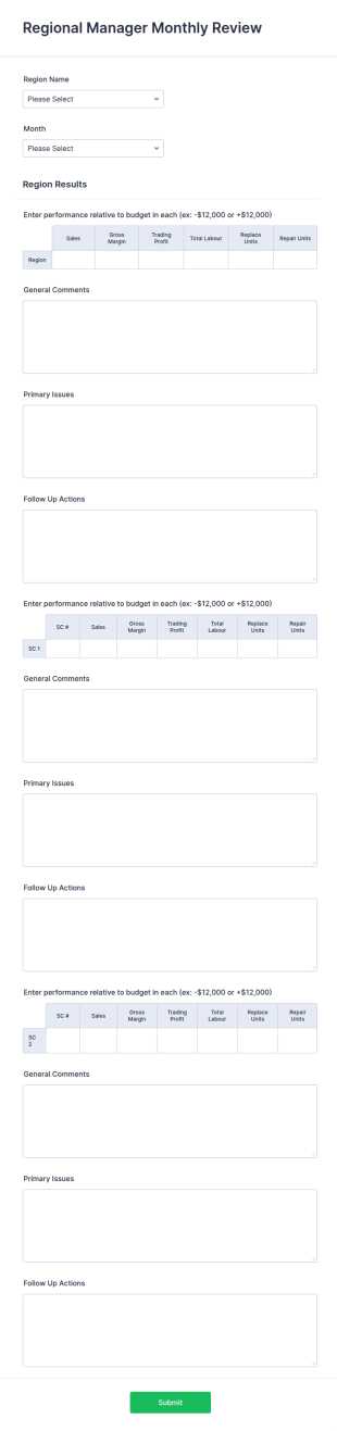 Regional Manager Monthly Report Form Template