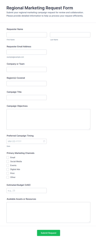 Regional Marketing Request Form Template