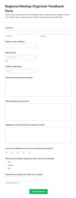 Regional Meetup Organizer Feedback Form Template
