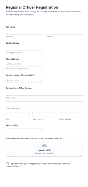 Regional Officer Registration Form Template