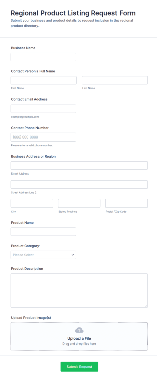 Regional Product Listing Request Form Template