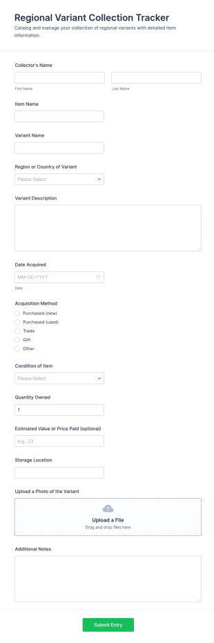 Regional Variant Collection Tracker Form Template
