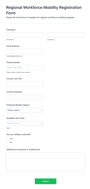 Regional Workforce Mobility Registration Form Template