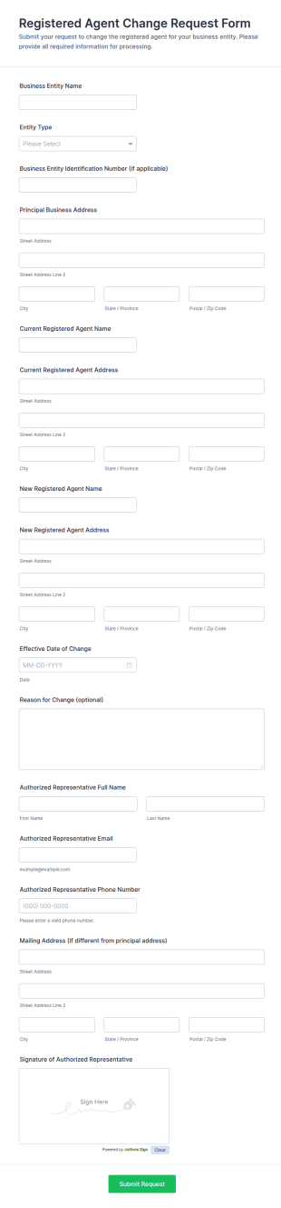 Registered Agent Change Request Form Template