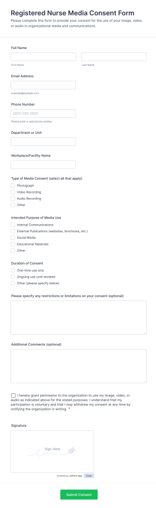 Registered Nurse Media Consent Form Template