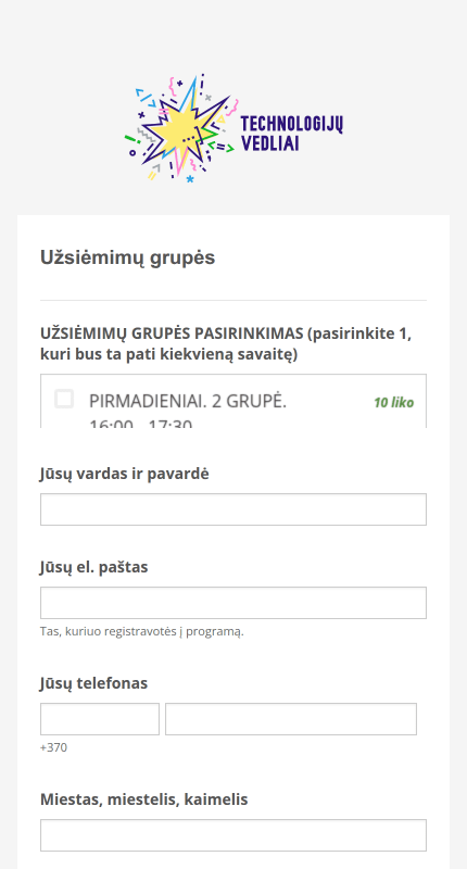 Registracija su ribotu vietų skaičiumi