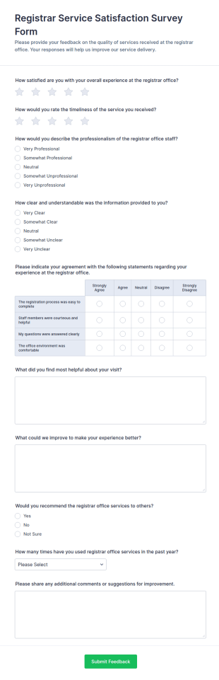 Registrar Service Satisfaction Survey Form Template
