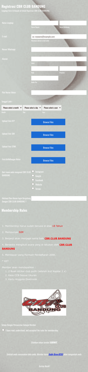 Registrasi Cbr Club Bandung