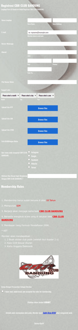Registrasi Cbr Club Bandung