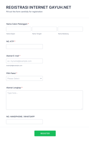 REGISTRASI INTERNET GAYUH.NET Form Template