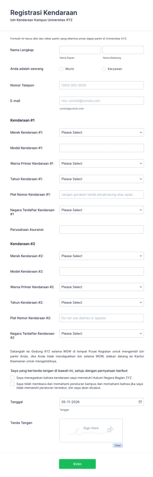 Registrasi Kendaraan Izin Parkir