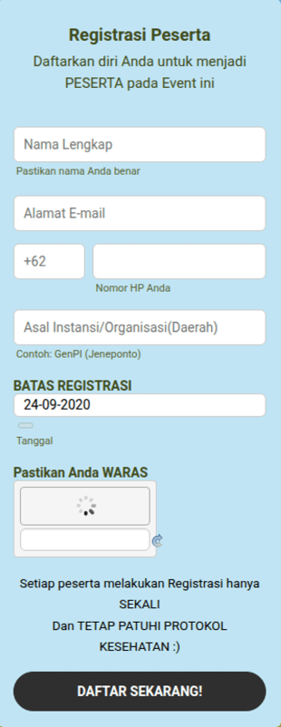 Registrasi Peserta Kemah Wisata Jeneponto 2020