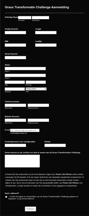 Registratieformulier Sportschool Form Template