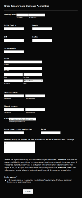 Registratieformulier Sportschool