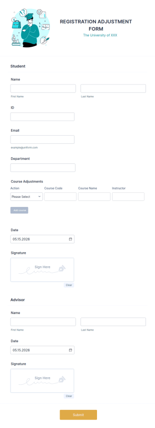 Registration Adjustment Form Template