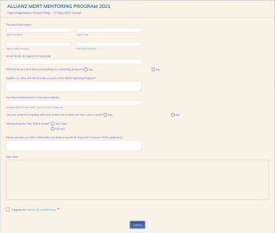 Registration Allianz Mdrt Mentoring Program 2021 Form Template