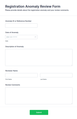 Registration Anomaly Review Form Template
