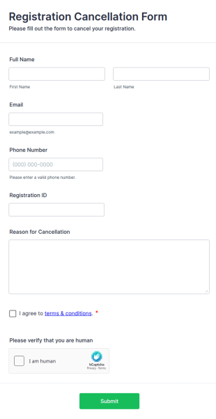 Registration Cancellation Form Template