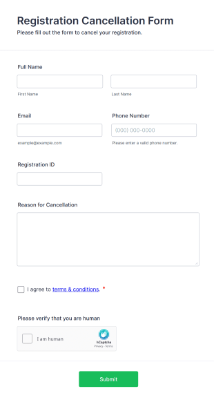 Registration Cancellation Form Template