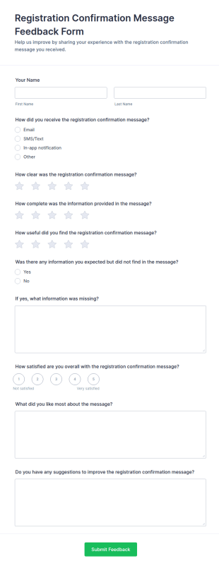 Registration Confirmation Message Feedback Form Template