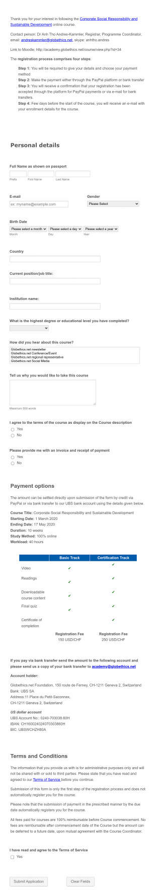 Registration Corporate Social Responsible And Sustainable Development Form Template