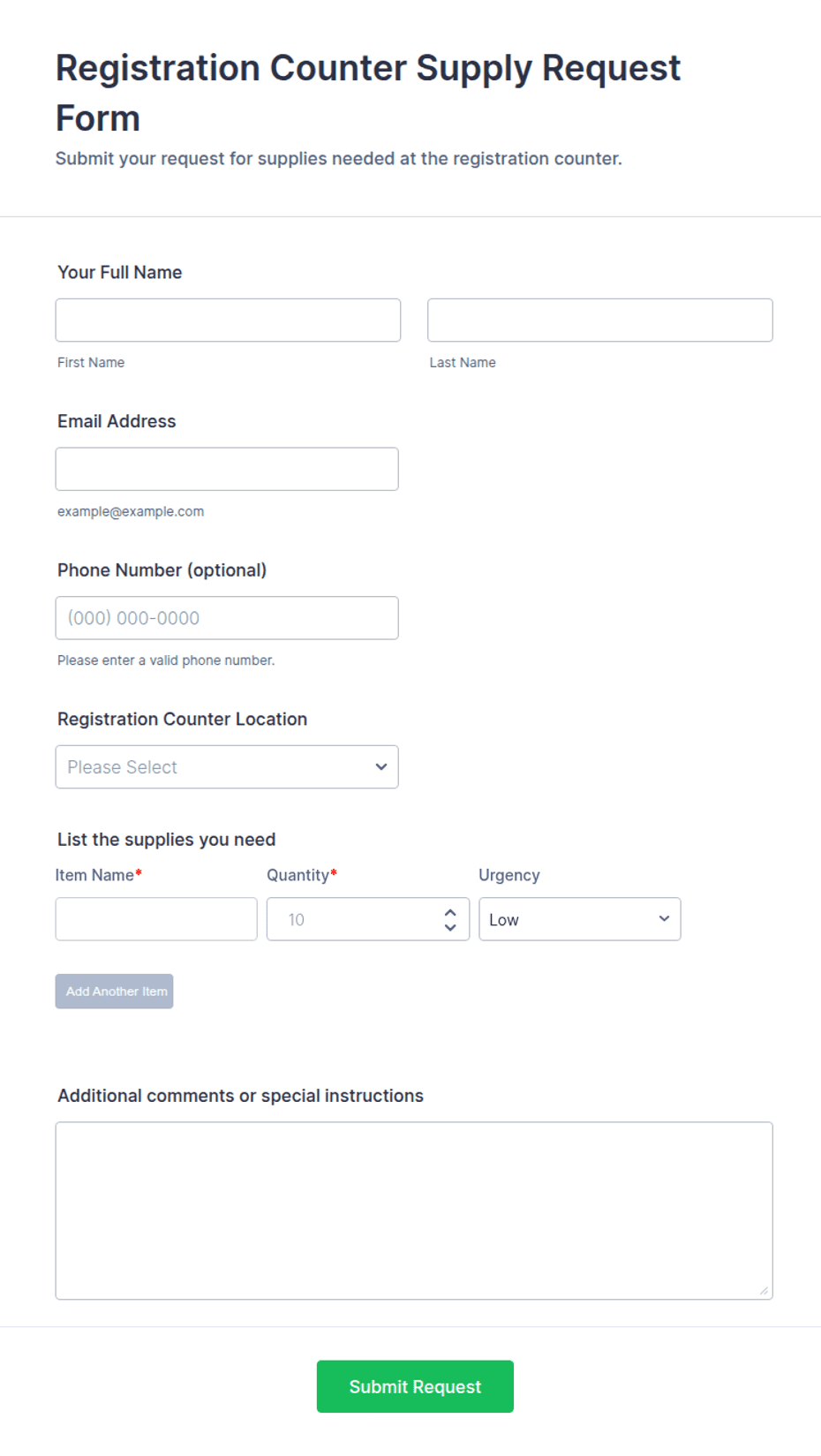 Registration Counter Supply Request Form Template | Jotform