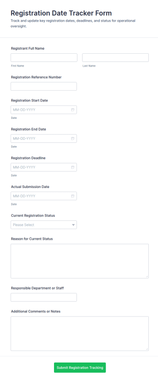 Registration Date Tracker Form Template